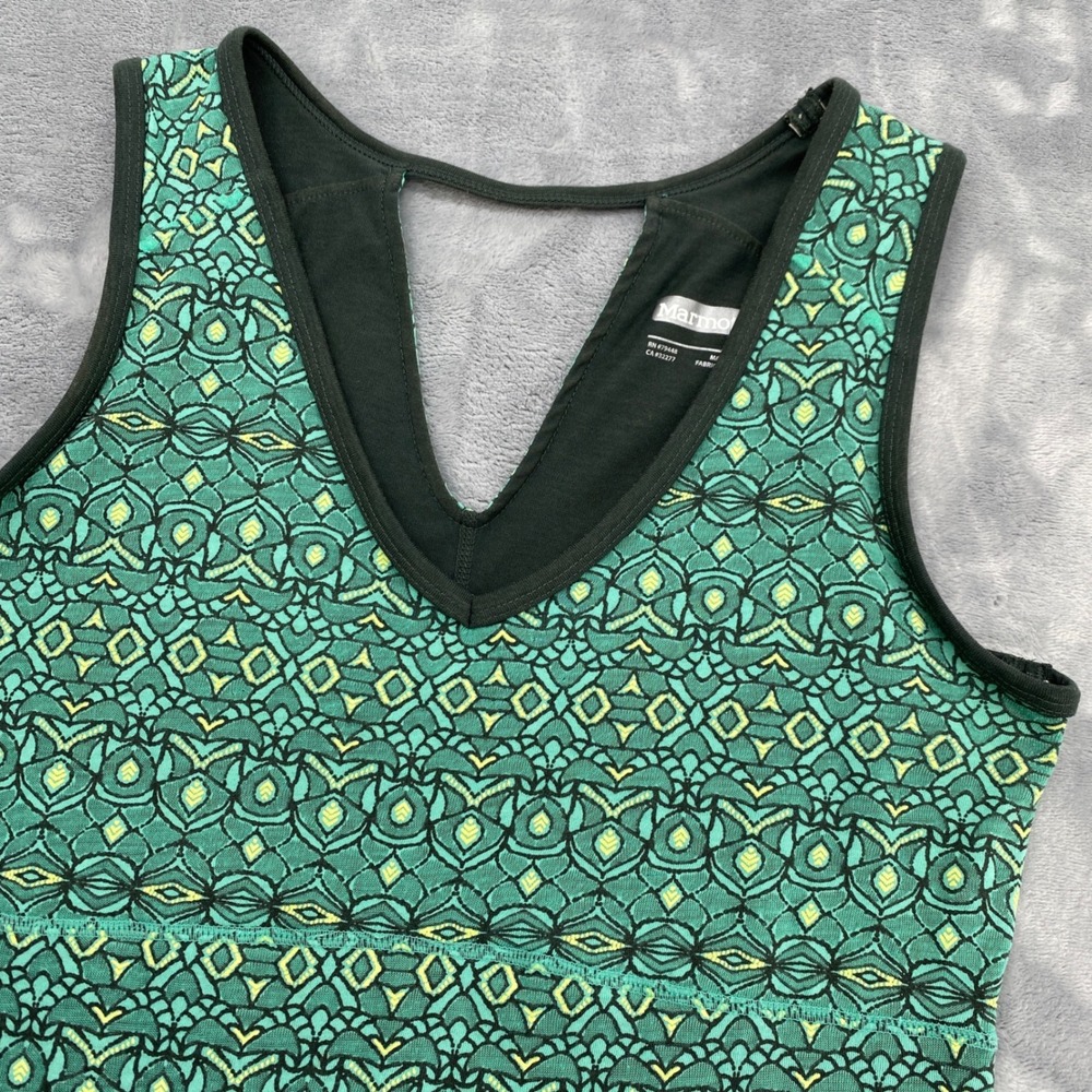 Marmot Dress Womens Medium Larissa Sleeveless Green Geometric Print VNeck Dress